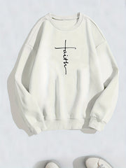 Faith Letter Print Sweatshirt Crew Neck Long Sleeve Women's Clothing