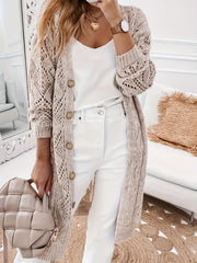  Casual Cardigan Women's Plus Solid Button Up Hollow Out Long Sleeve