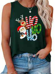  Casual Tank Top Women's Plus Solid Scoop Neck HoHo Letter Print