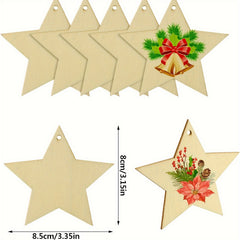 10pcs Natural Wooden Star Hollow Decoration with Hemp Rope for DIY Craft
