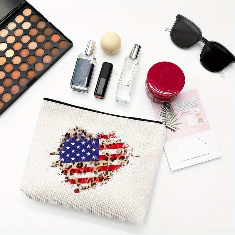 Flag Pattern Toiletry Bag Independence Cosmetic Travel Storage Portable