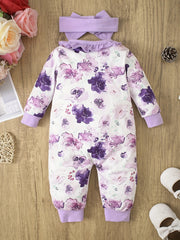 Floral Ruffled Baby Jumpsuit Bandana Set