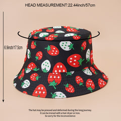 Graffiti Strawberry Print Bucket Hats Sun Hat Reversible Outdoor Party Hats