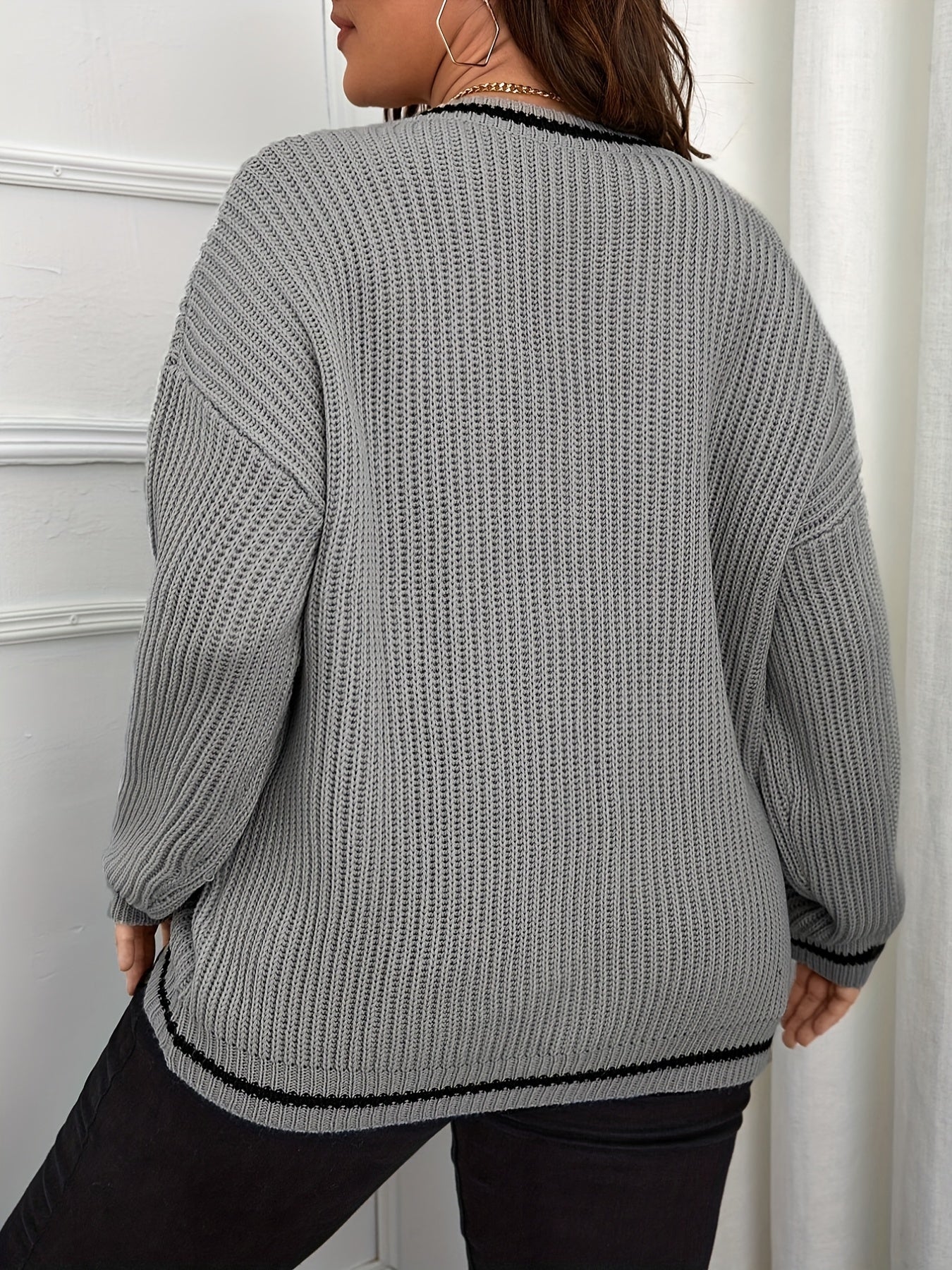  Stripe Print V Neck Sweater