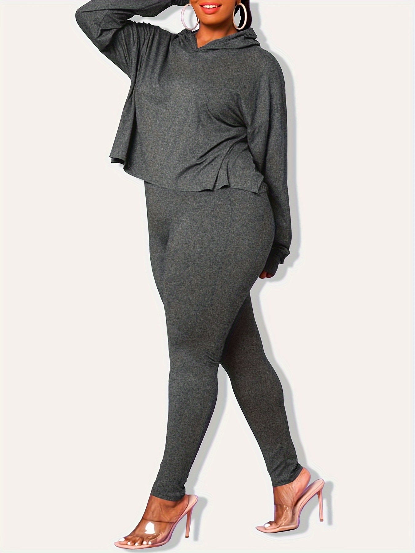  Solid Long Sleeve Hoodie & Leggings 2 Piece Set