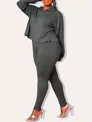  Solid Long Sleeve Hoodie & Leggings 2 Piece Set