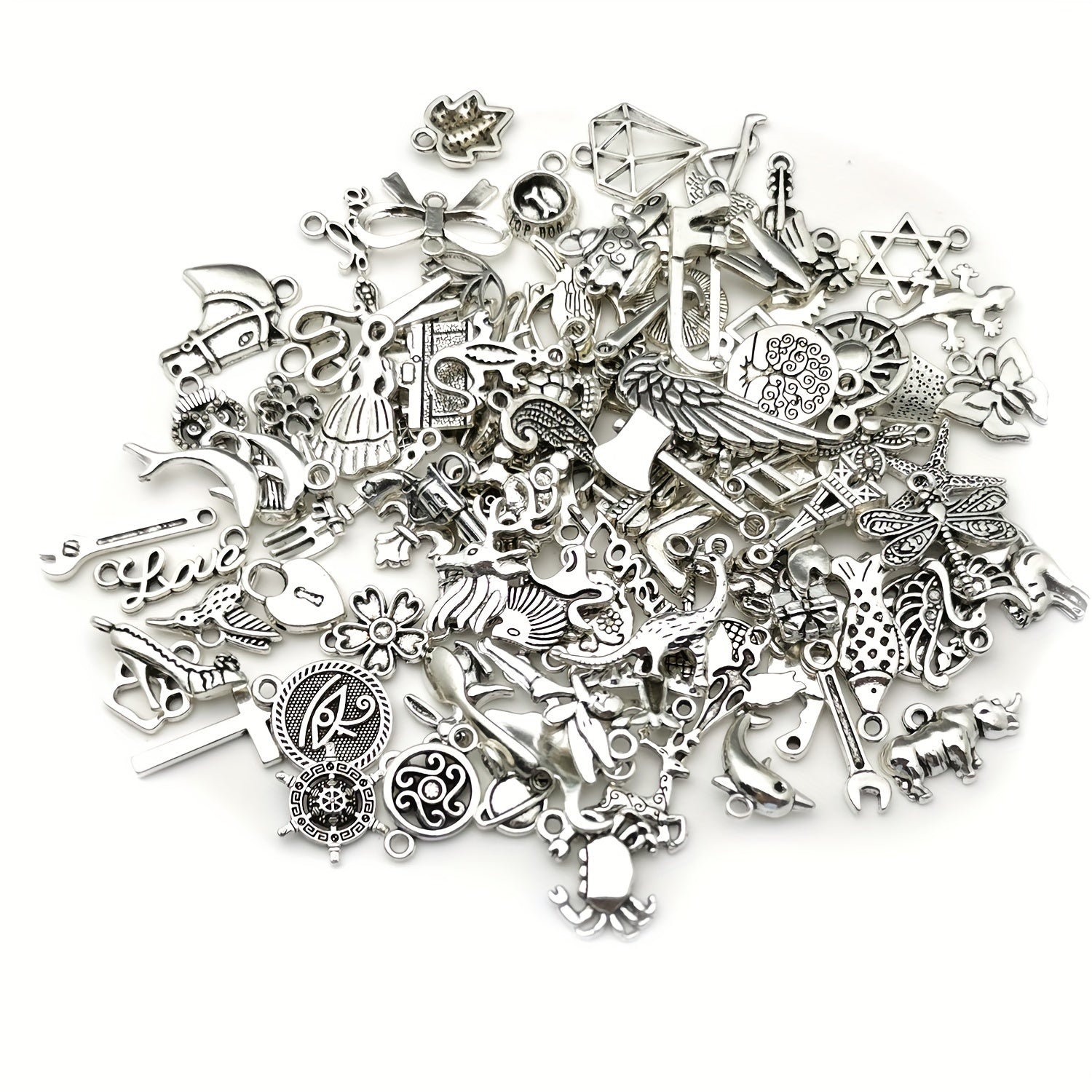 Assorted 10-50pcs Metal Alloy Silver Charms for DIY Jewelry Making