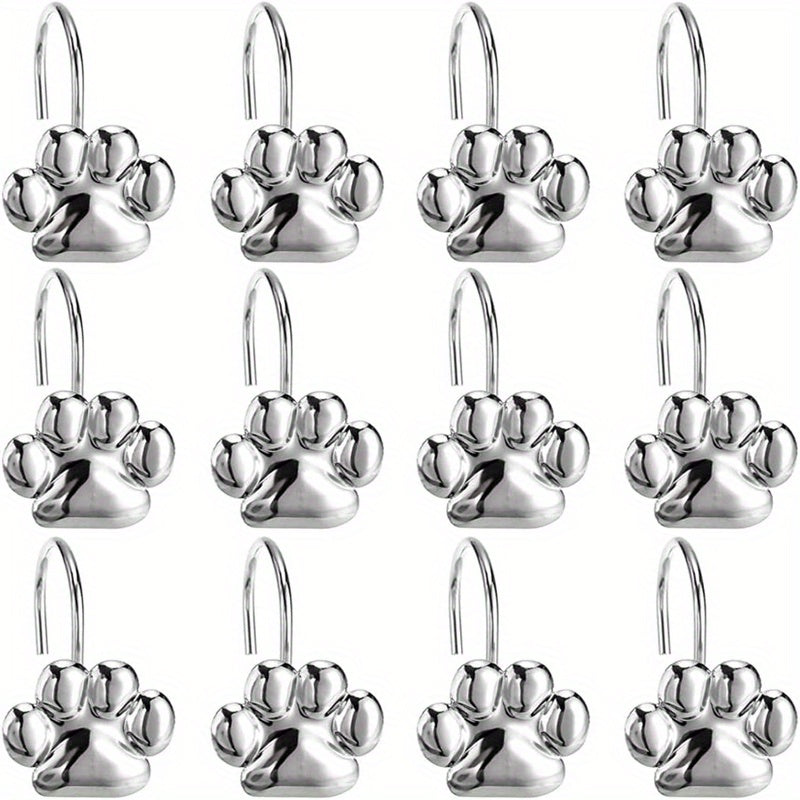 12pcs Paw Print Shower Curtain Hooks - Rust Proof and Fashionable