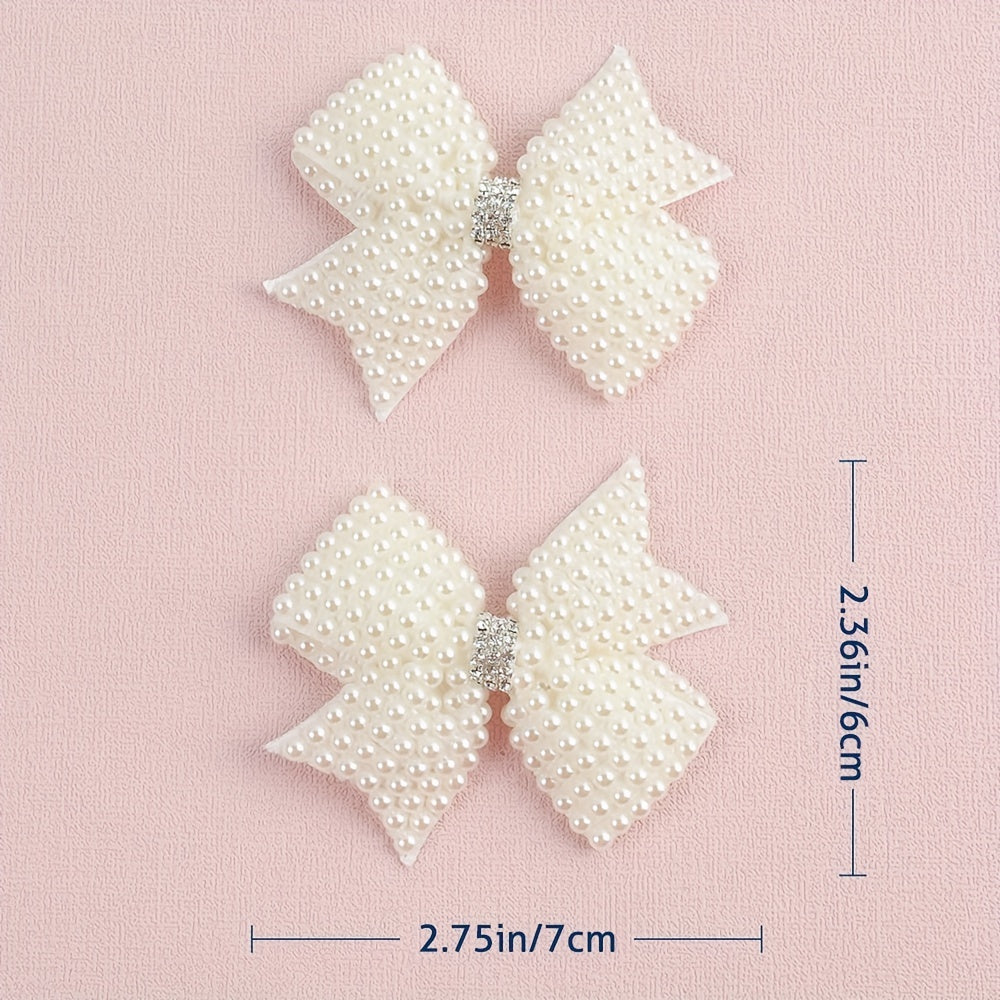 2pcs Faux Pearl Bow Hair Clips for Hair Bangs Braids Girls Baby Accessories