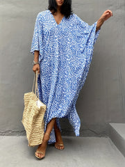  Leopard Print V Neck Maxi Beach Cover Up