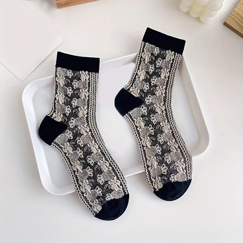 5 Pairs Floral Print Socks Women's Mid Tube Stockings