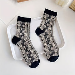 5 Pairs Floral Print Socks Women's Mid Tube Stockings
