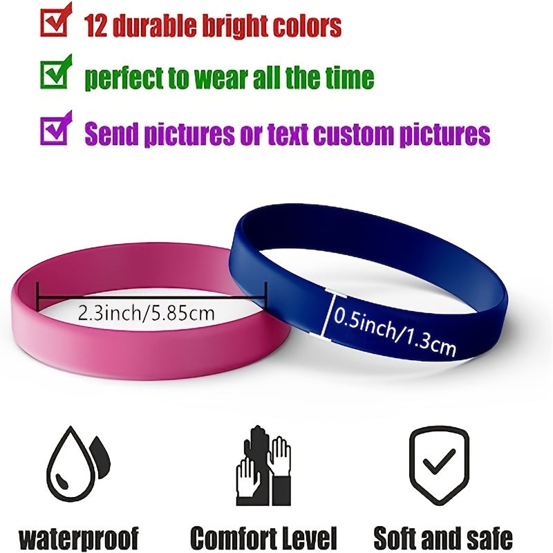 12 Pcs Mixed Silicone Wristbands Solid Bracelets