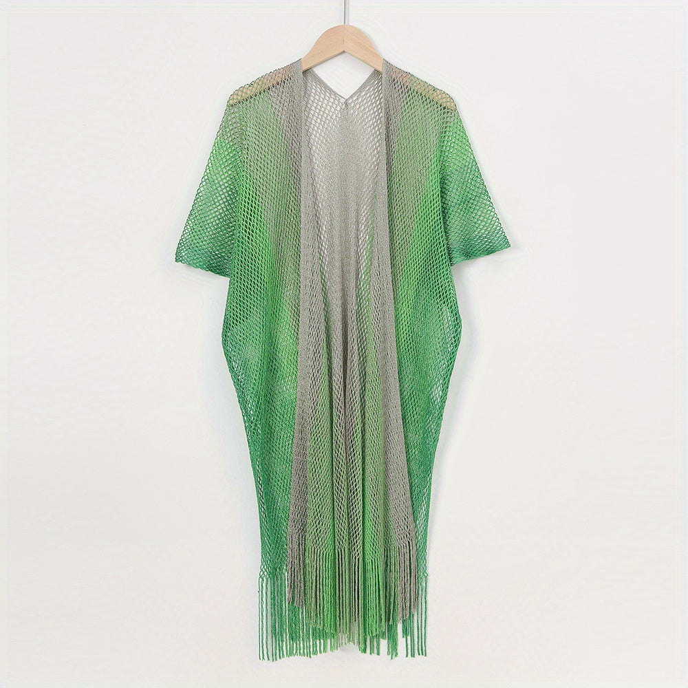 Striped Shawl Cape with Tassel Cover Up