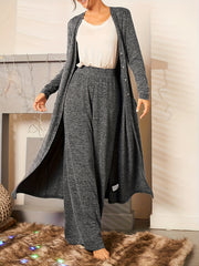  Solid Cardigan & Pants 2 Piece Set