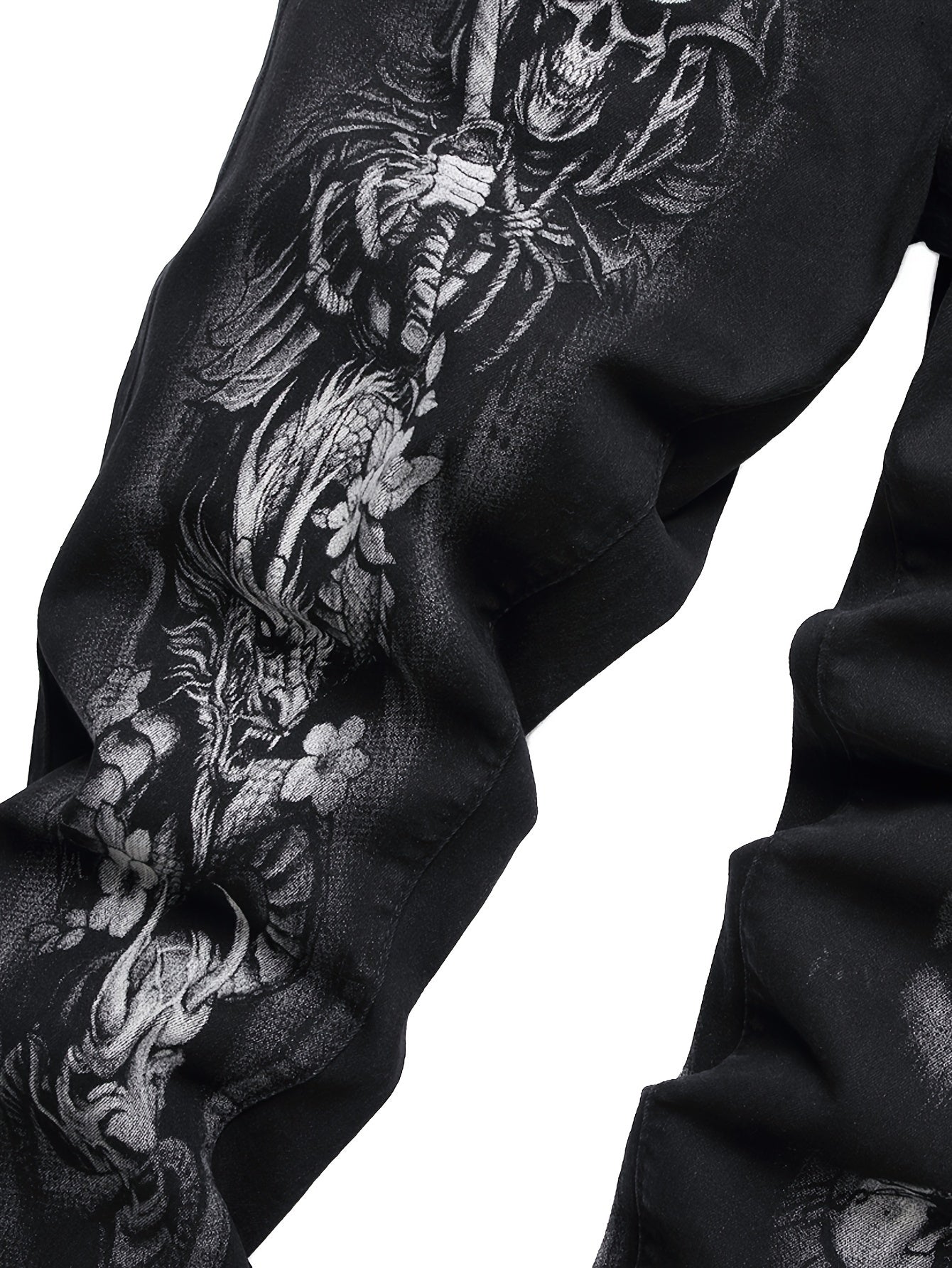 Men's Skull Pattern Washed Jeans Outdoor Pants