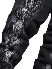Men's Skull Pattern Washed Jeans Outdoor Pants