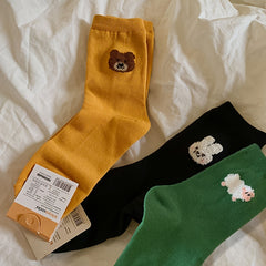 3 Pairs Cartoon Animal Print Socks Comfy Mid Tube Women's Stockings