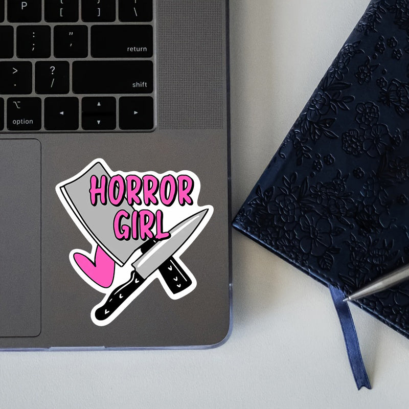 Horror Girl Vinyl Sticker Bold Pink Text & Bloody Durable Decal