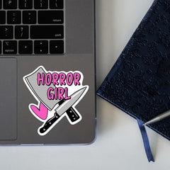 Horror Girl Vinyl Sticker Bold Pink Text & Bloody Durable Decal