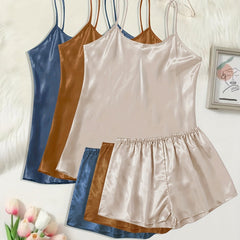 6 Pcs Plus Size Satin Cami Top & Shorts Pajamas Set