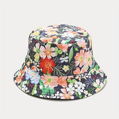 Flower Print Reversible Bucket Hats Casual Sunscreen Basin Hats