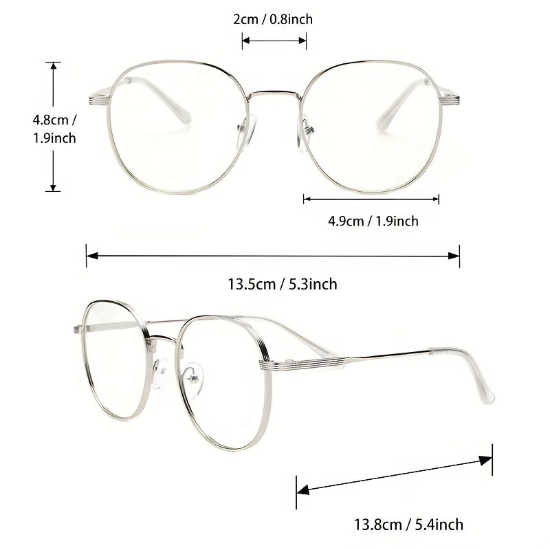 Casual Metal Block Flat Mirror Round Frame Glasses