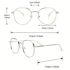 Casual Metal Block Flat Mirror Round Frame Glasses