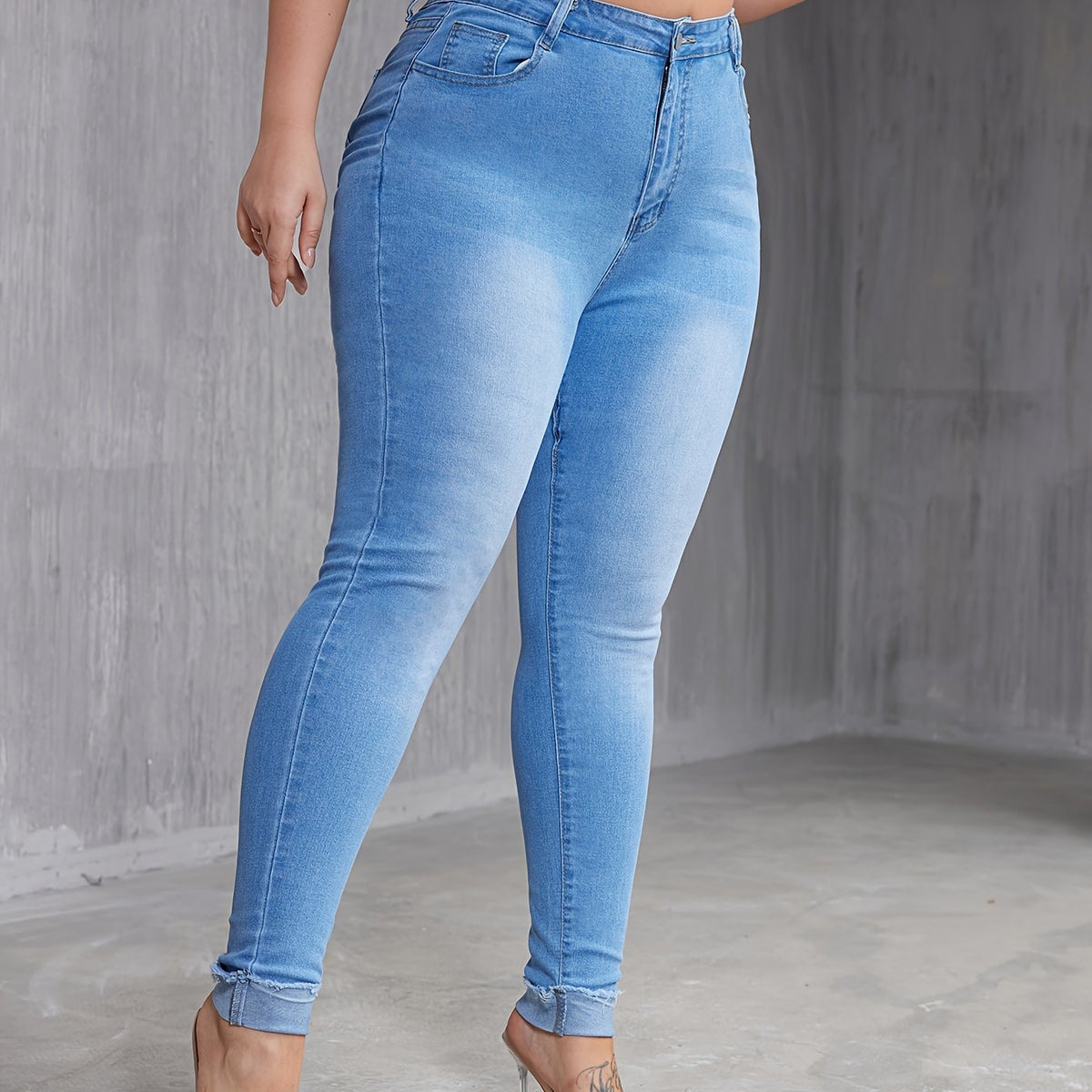  High Rise High Stretch Jeans Women's Washed Button Fly