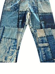  Colorblock Denim Print High Rise Leggings