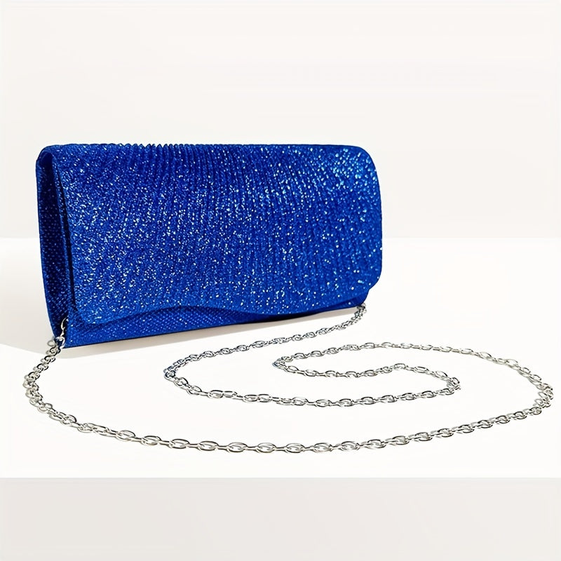 Glitter Ruched Evening Bag Flap Banquet Clutch Purse Women's Bling Handbags
