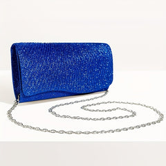 Glitter Ruched Evening Bag Flap Banquet Clutch Purse Women's Bling Handbags