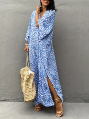  Leopard Print V Neck Maxi Beach Cover Up