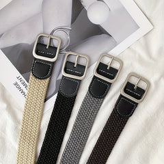 Elastic Woven Canvas Belt Men Women Casual Square Buckle