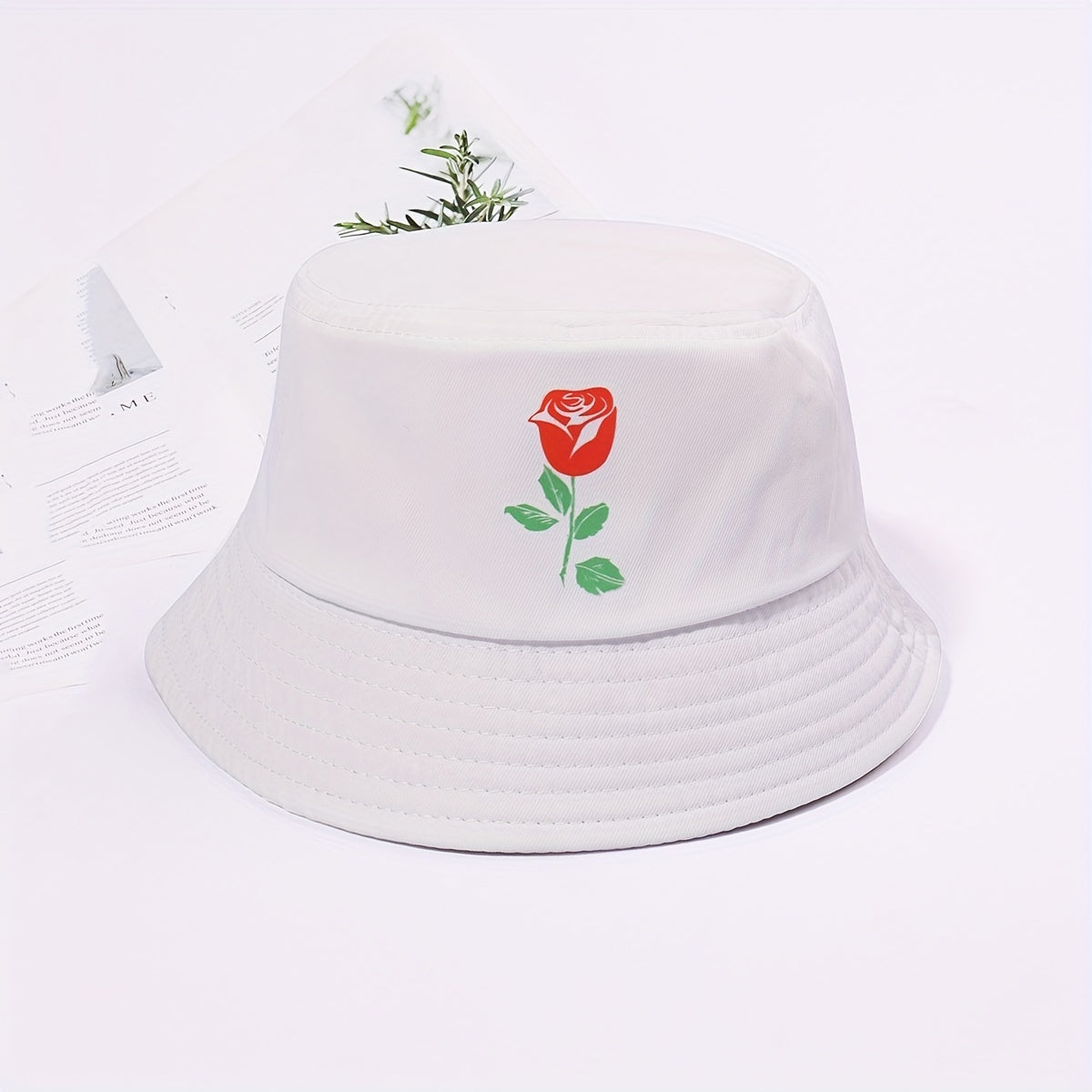 Rose Printed Bucket Hat Lightweight Basin Hat Casual Sunscreen Fisherman Cap