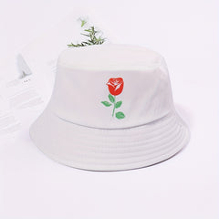 Rose Printed Bucket Hat Lightweight Basin Hat Casual Sunscreen Fisherman Cap