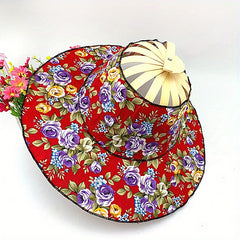 Vintage Floral Bamboo Fan Sun Hat