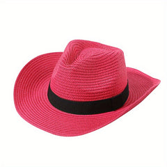 Candy Jazz Fedora Cap Rolled Brim Vintage Sun Hat Outdoor Breathable Straw Hat