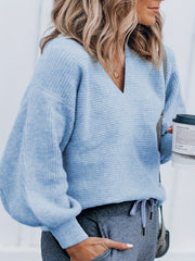  Lantern Sleeve V Neck Sweater