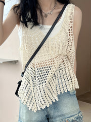 Crochet Cover Up Knitted Top V-neck Tank Top Women's Clothing