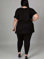  Solid V Neck Top & Skinny Pants 2 Piece Set