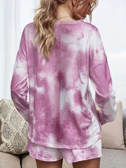 Tie Dye Lounge Set Crew Neck Top & Lace Up Shorts Women's Loungewear