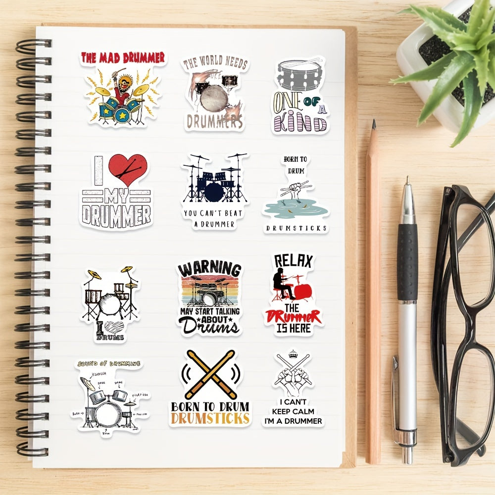 50pcs Rock Music Drum Waterproof Graffiti Stickers for Christmas Gift