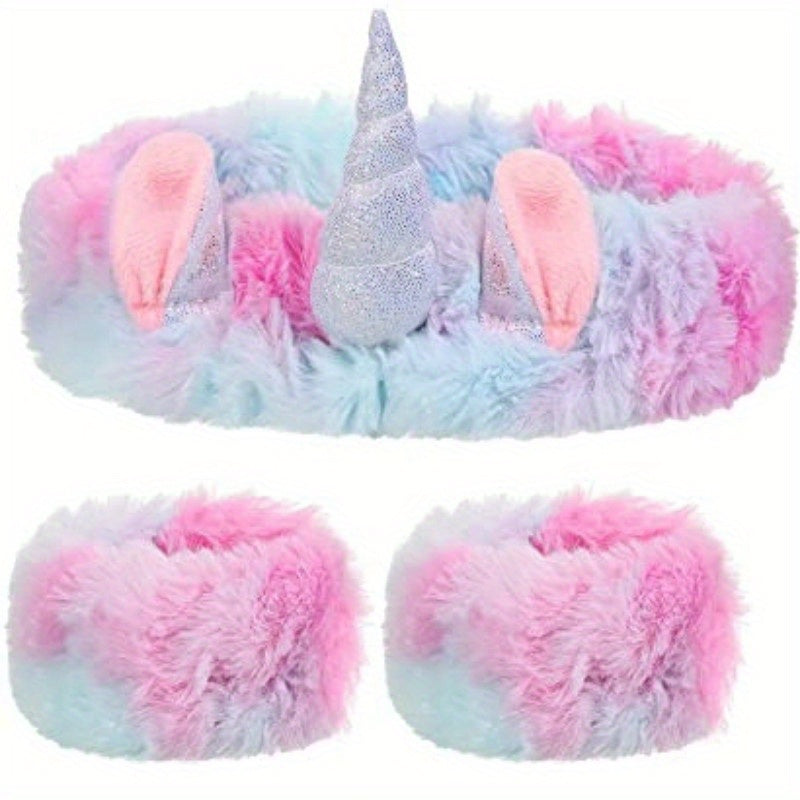 Halloween Tie Dyed Unicorn Skincare Set Stretchy Headband Plush Wristband