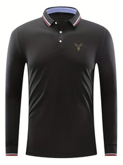 Men's Nib Print Golf Shirt Long Sleeve Collared Business Casual Moisture Wicking