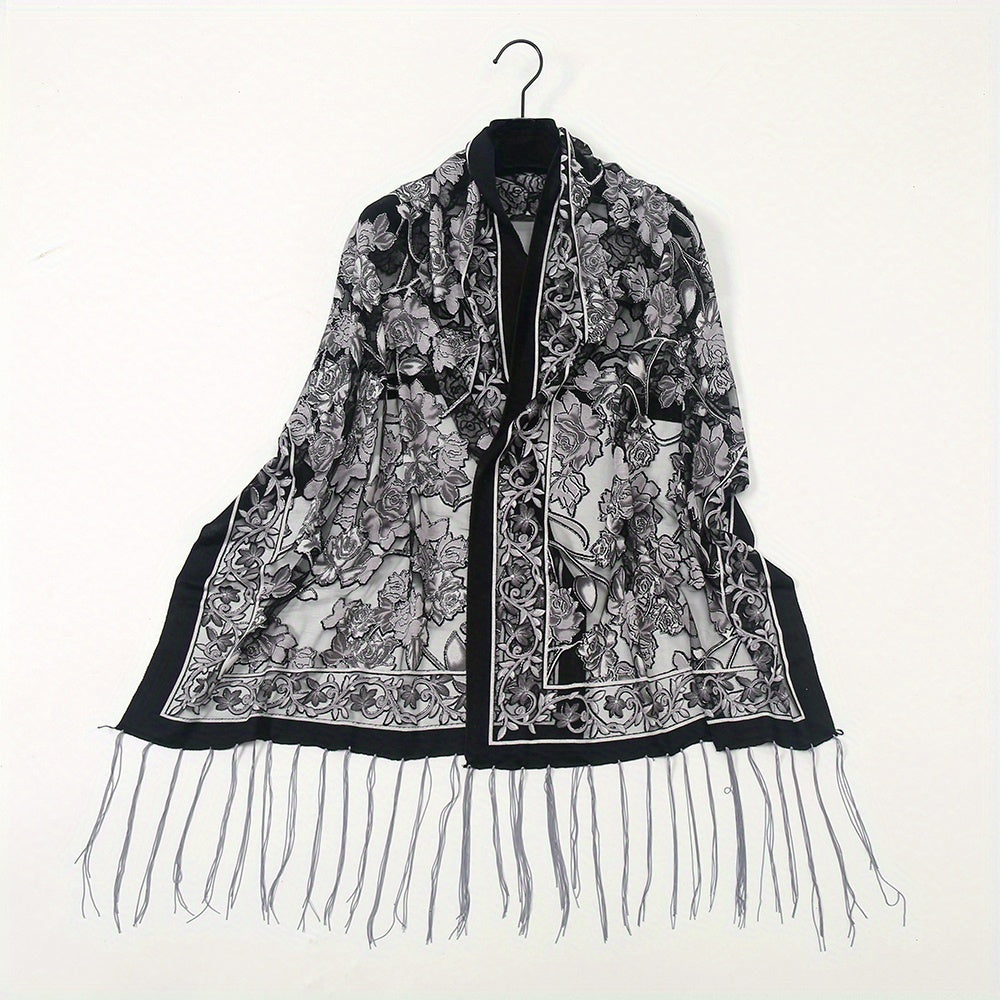 Tassel Decorated Thin Printed Shawl for Women
