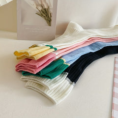 4 Pairs Heart Pattern Socks Colorblock Stockings Women's Hosiery