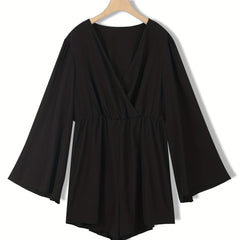  Romper Women's Plus Solid Long Sleeve Loose Fit Romper