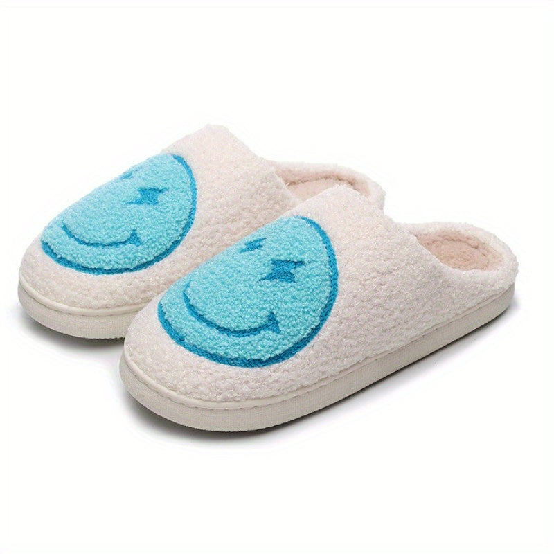 Women's Lightning Smile Face Slippers Warm Fuzzy Shoes Cozy Home Plush Slippers