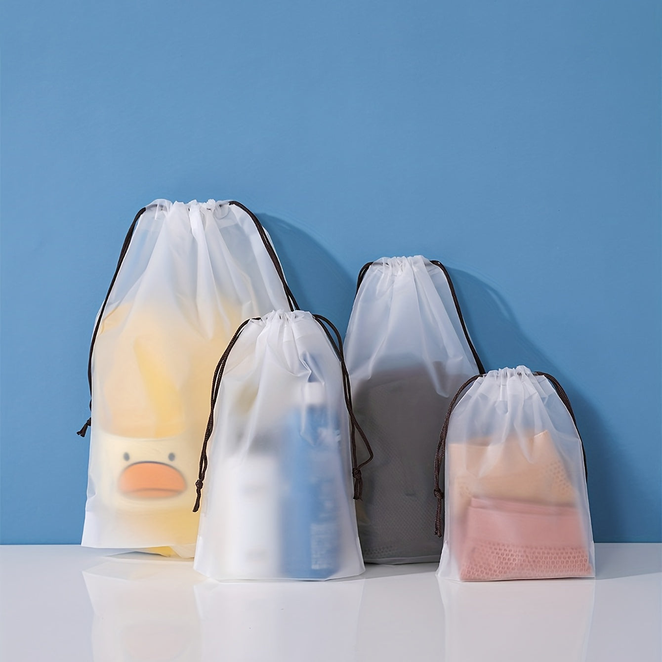 5pc Frosted Texture Plastic Shoe Bag Drawstring Moistureproof Shoe Storage Bag